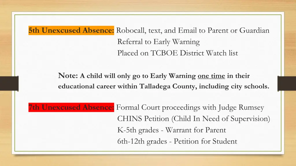 5th unexcused absence robocall text and email