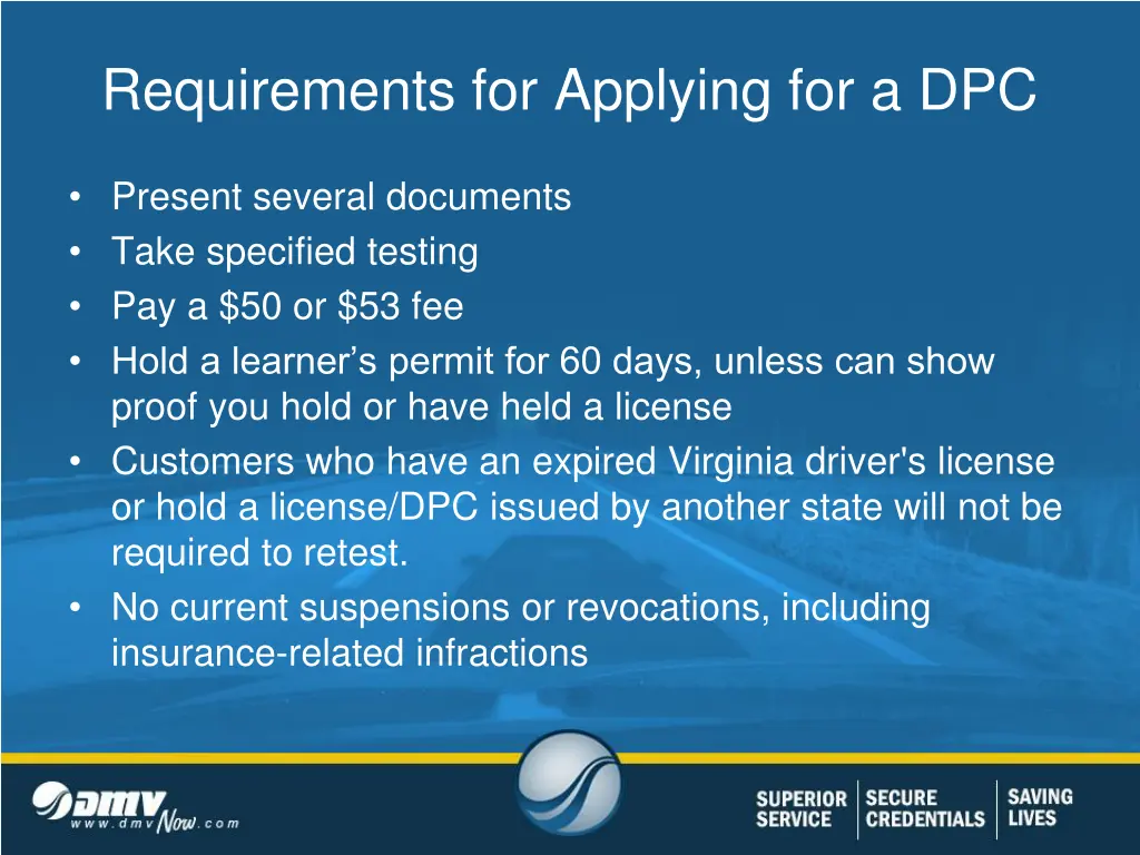 requirements for applying for a dpc