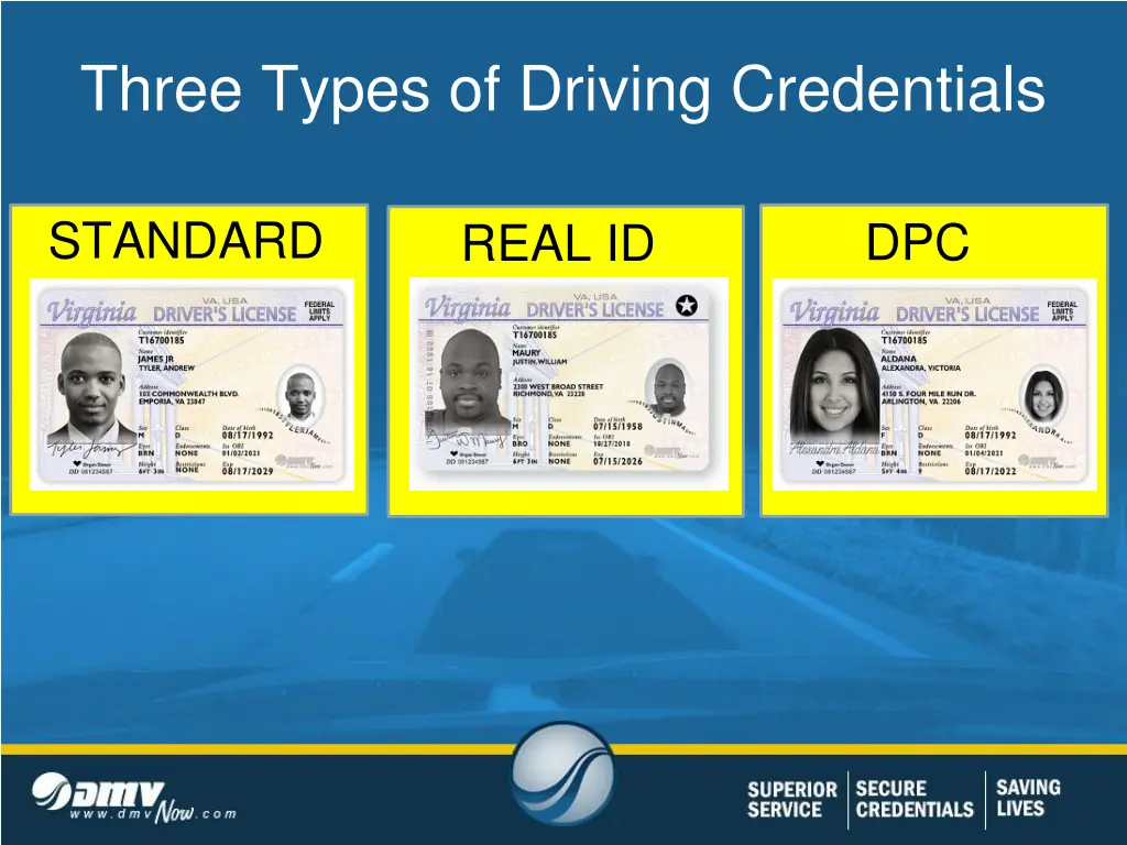 three types of driving credentials