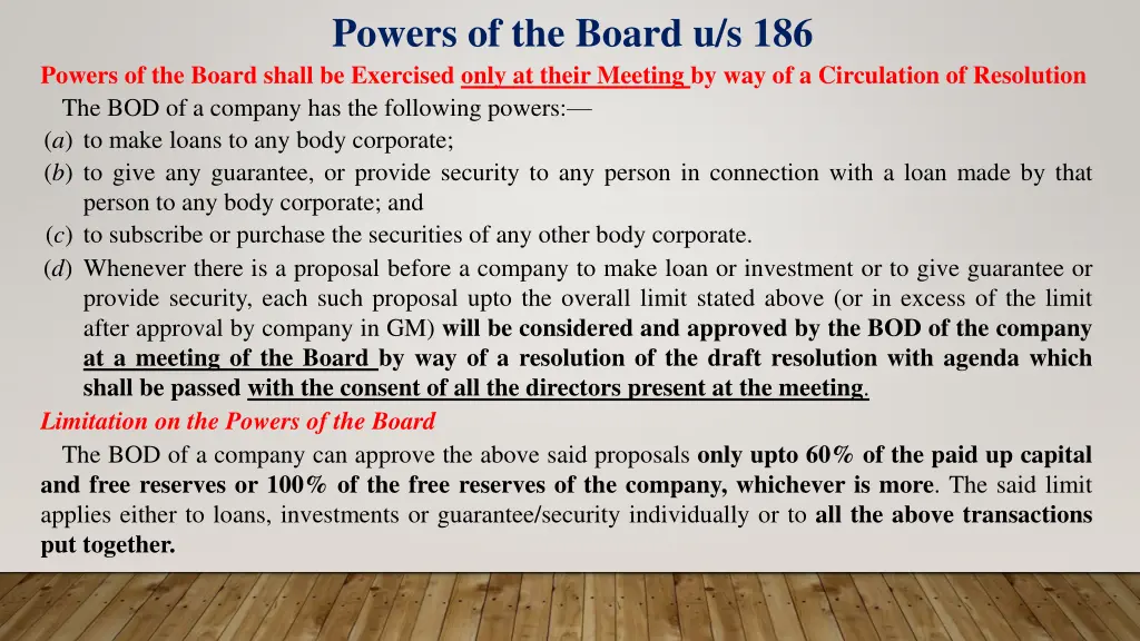 powers of the board u s 186