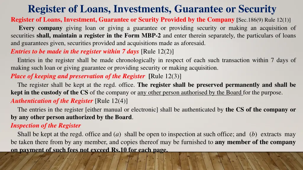 register of loans investments guarantee