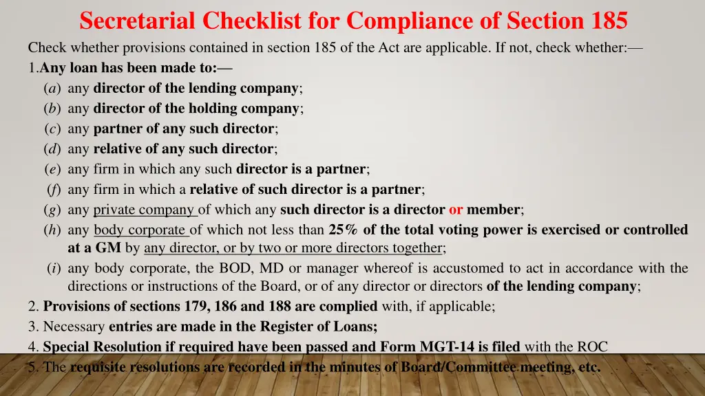 secretarial checklist for compliance of section