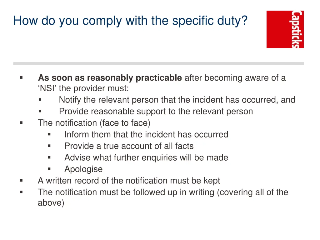 how do you comply with the specific duty