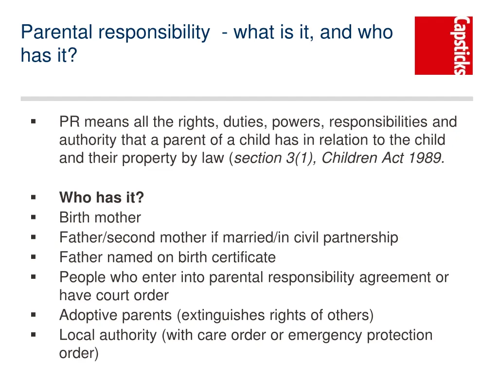 parental responsibility what is it and who has it