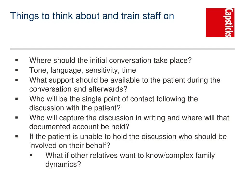 things to think about and train staff on