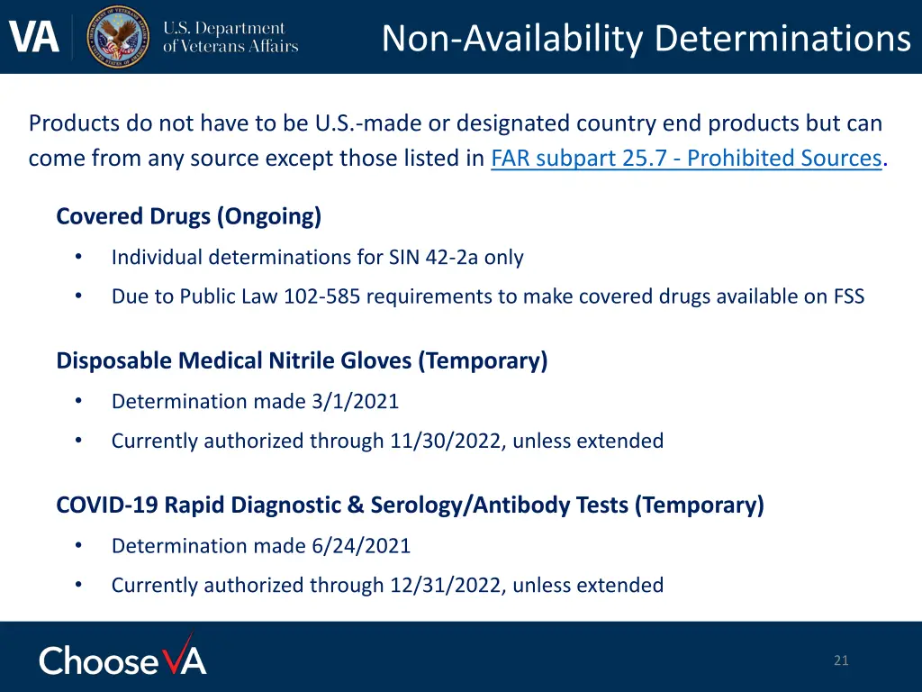 non availability determinations