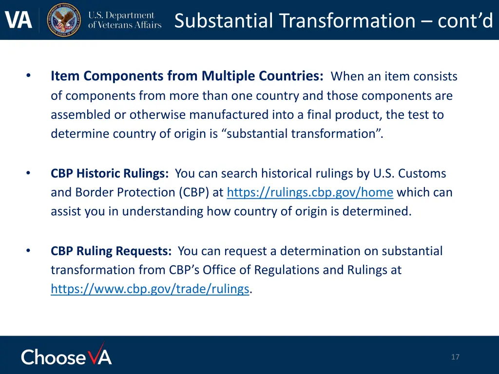 substantial transformation cont d