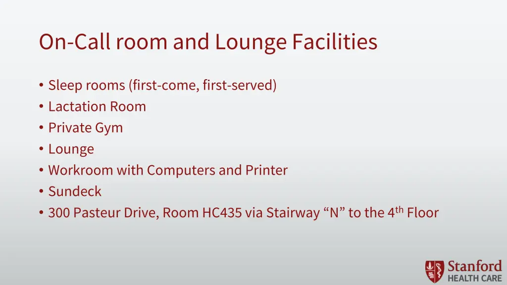 on call room and lounge facilities