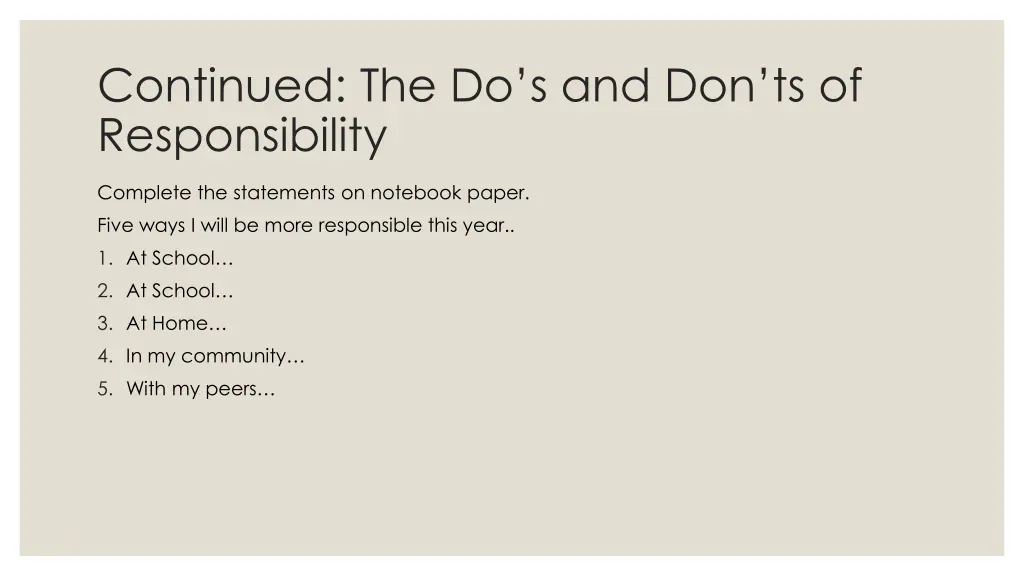 continued the do s and don ts of responsibility