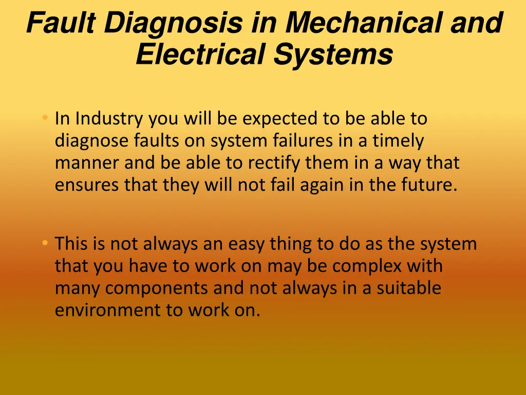 fault diagnosis in mechanical and electrical