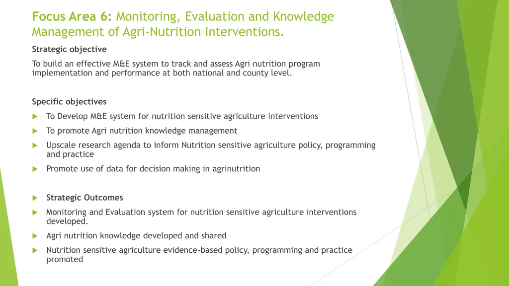 focus area 6 monitoring evaluation and knowledge