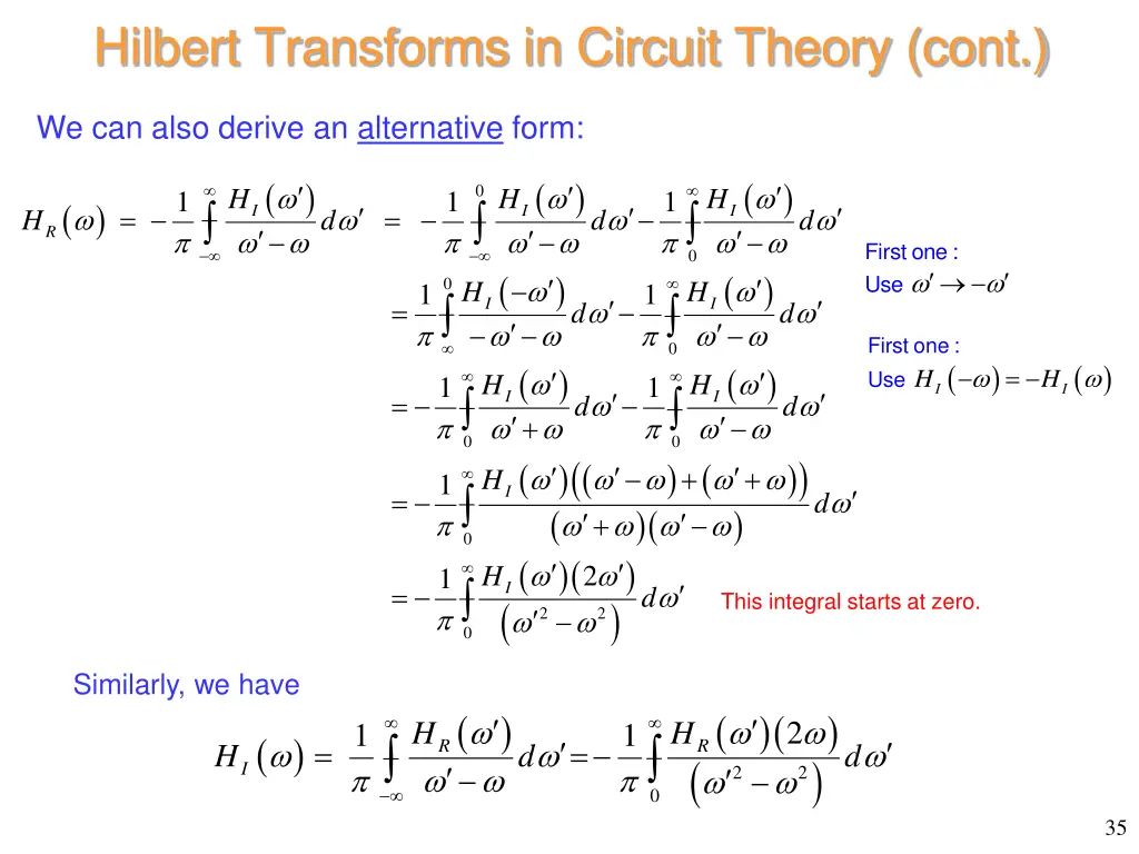 hilbert transforms in circuit theory cont 1