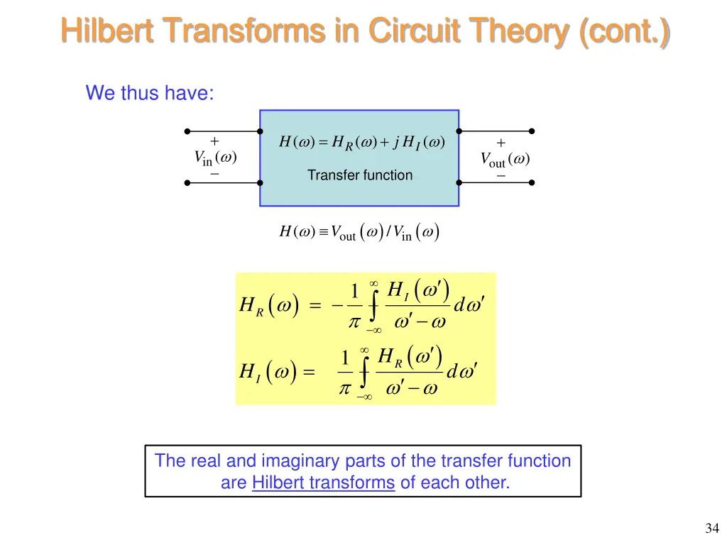 hilbert transforms in circuit theory cont