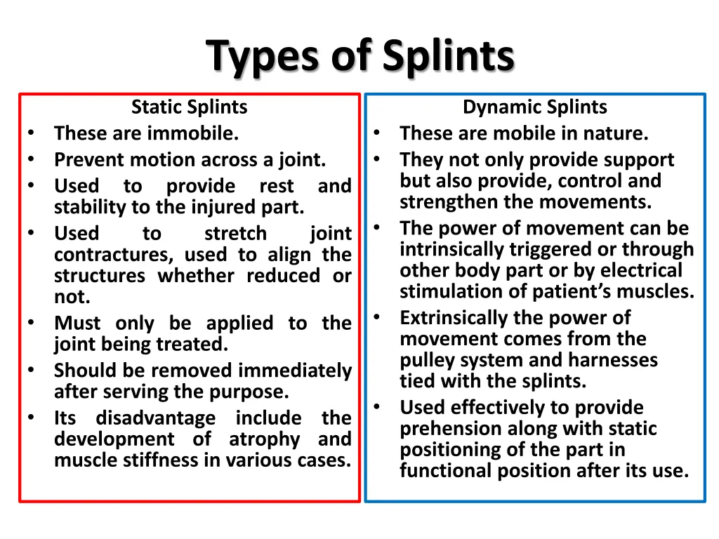 types of splints