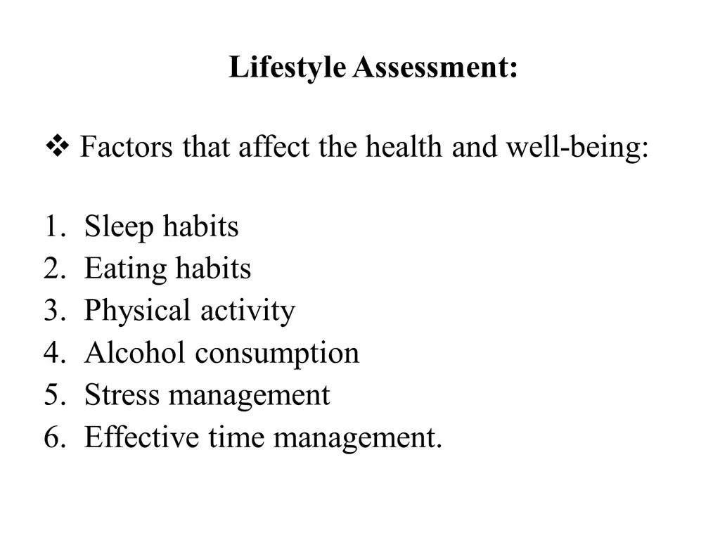 lifestyle assessment