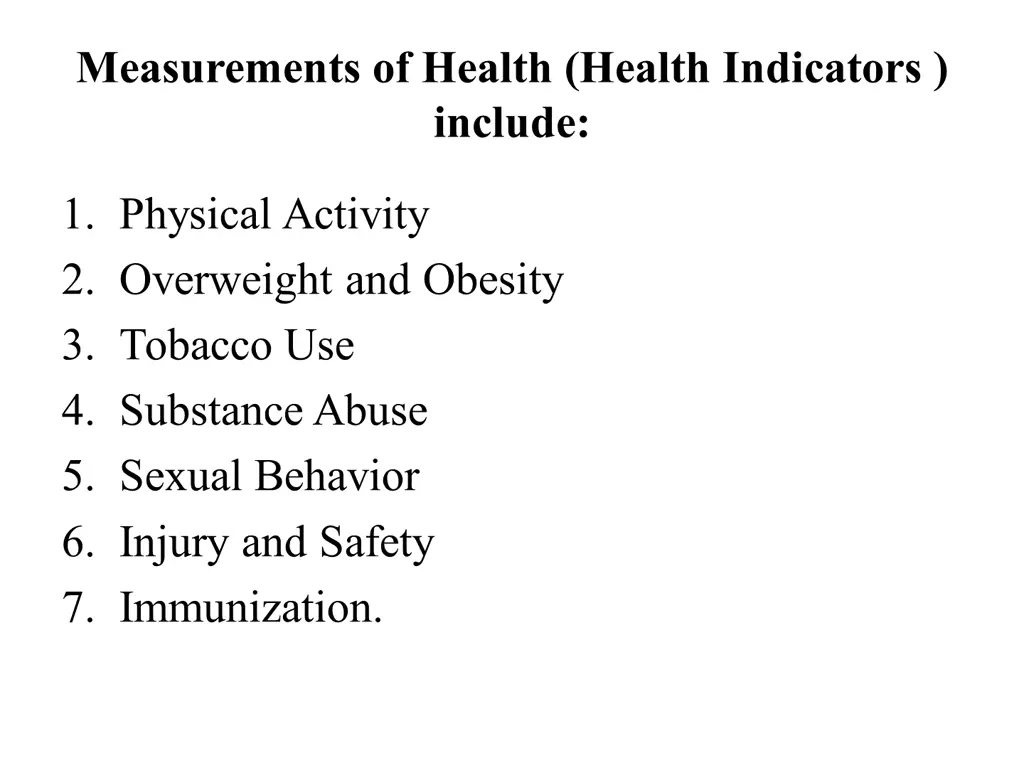 measurements of health health indicators include