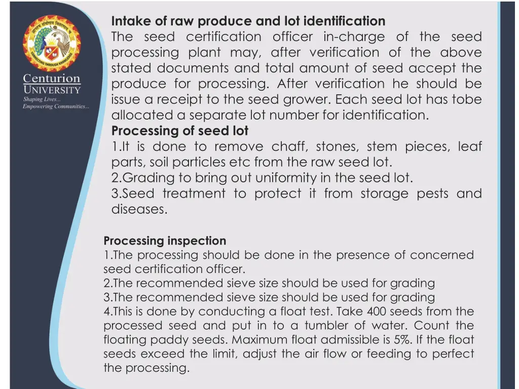 intake of raw produce and lot identification