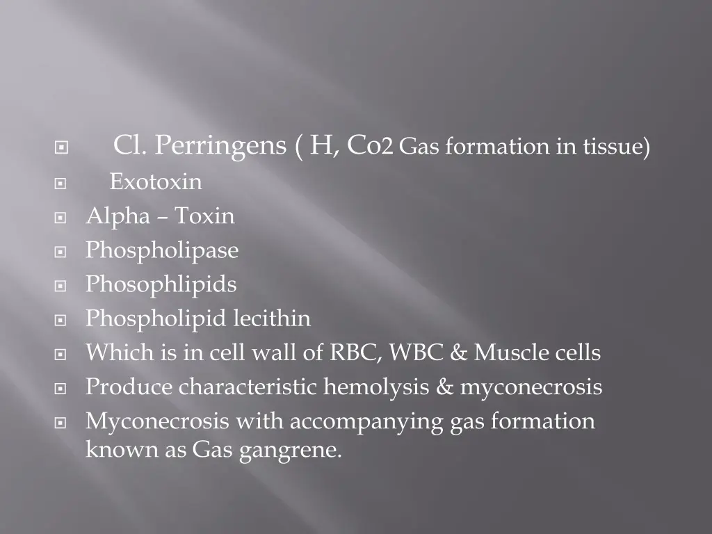 cl perringens h co 2 gas formation in tissue