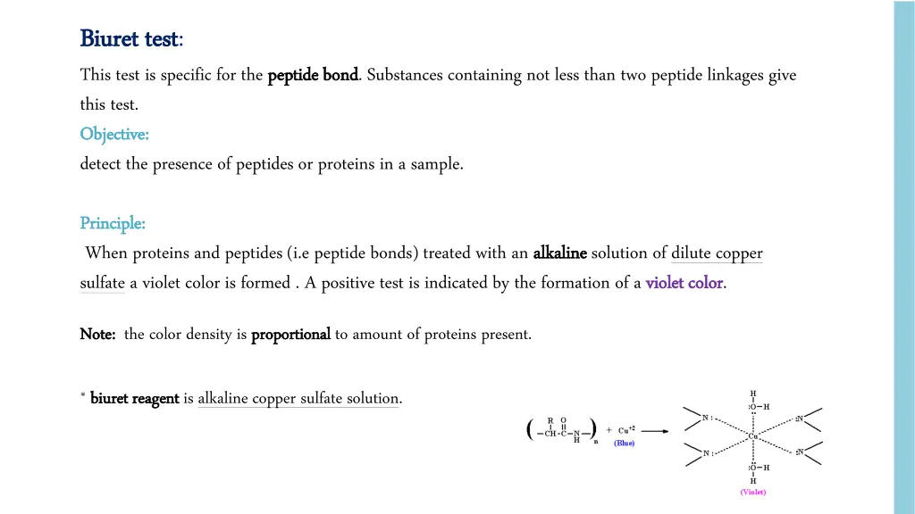 biuret test biuret test this test is specific