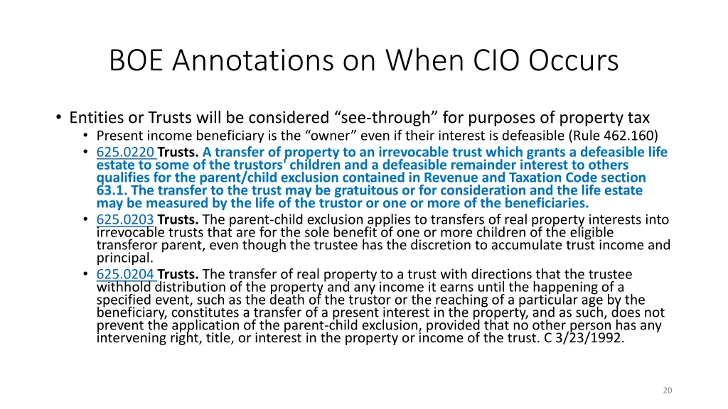 boe annotations on when cio occurs