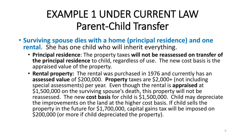 example 1 under current law example 1 under