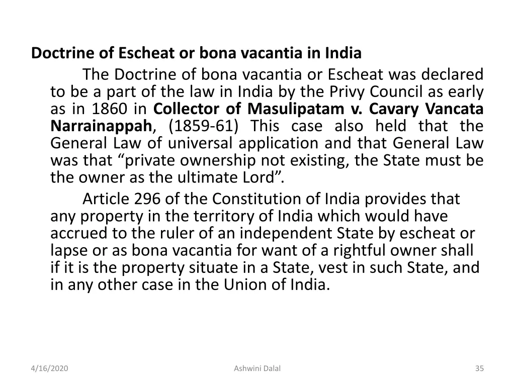 doctrine of escheat or bona vacantia in india