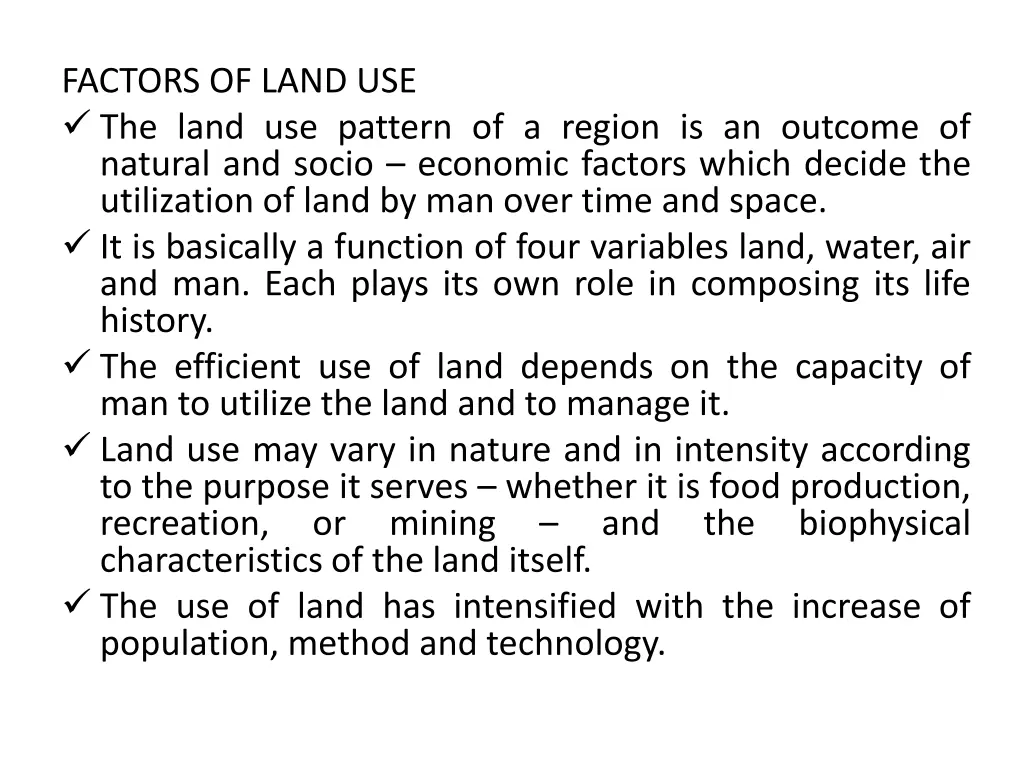 factors of land use the land use pattern