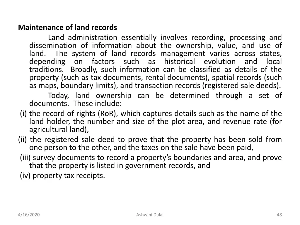 maintenance of land records land administration