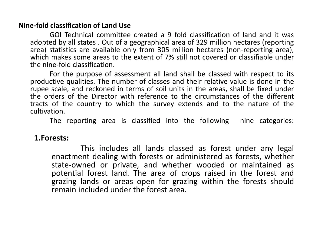 nine fold classification of land