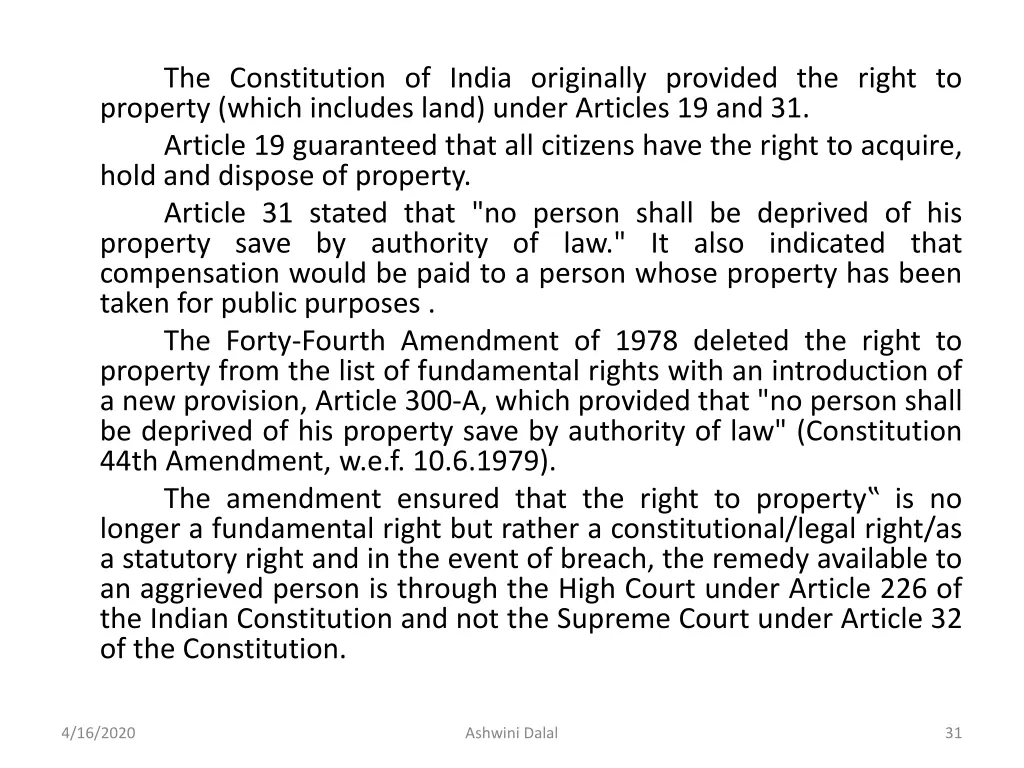 property which includes land under articles