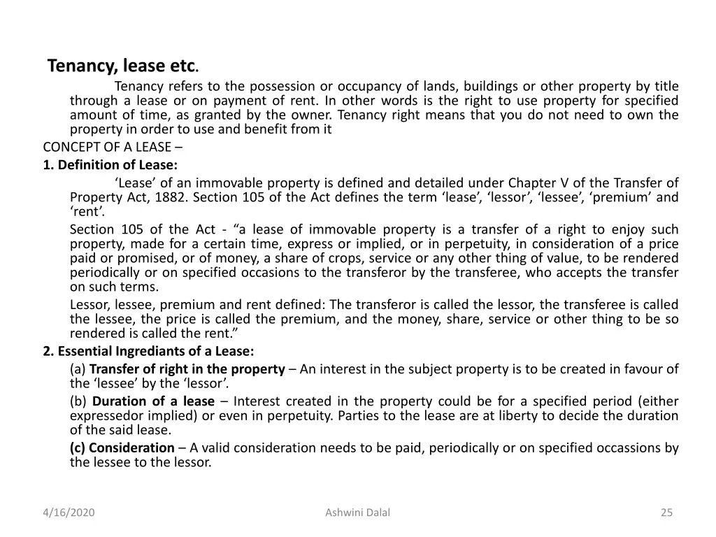 tenancy lease etc tenancy refers