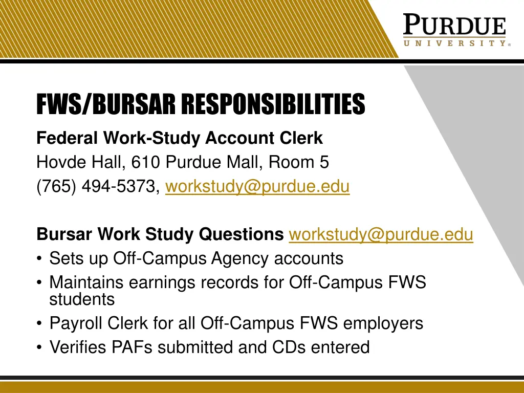 fws bursar responsibilities federal work study