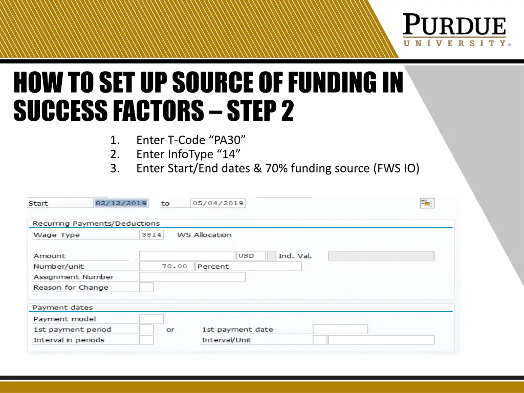 how to set up source of funding in success 1