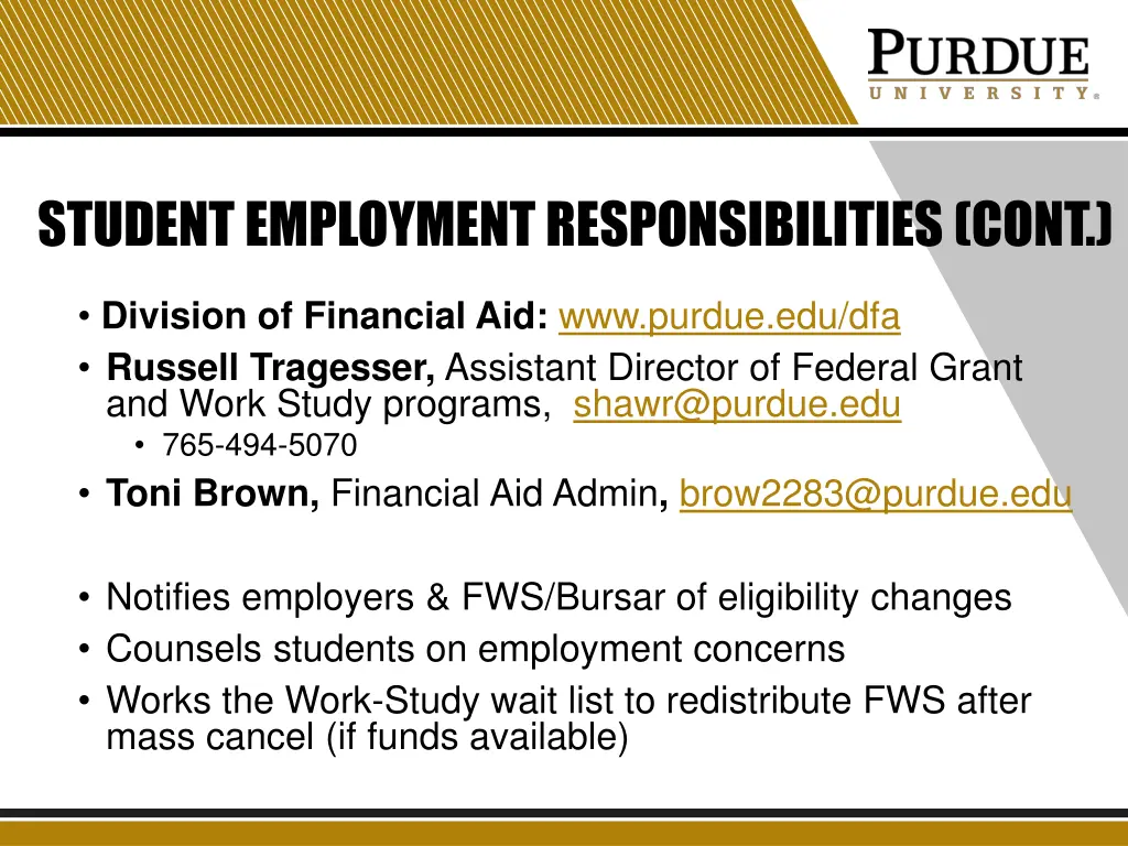 student employment responsibilities cont