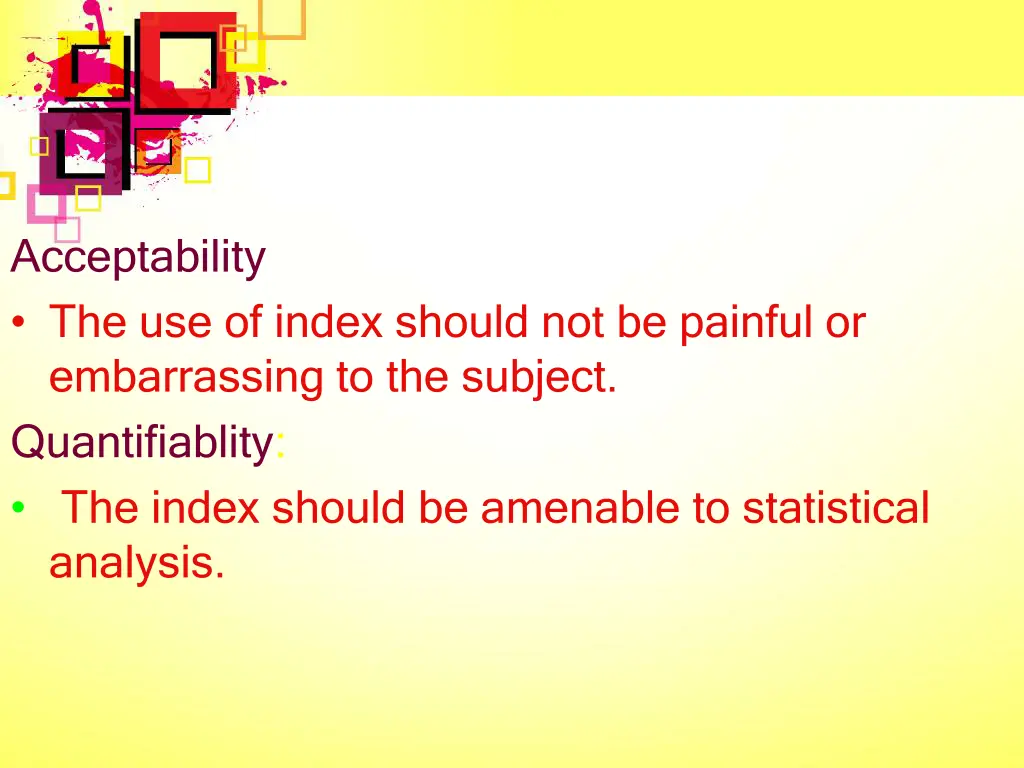 acceptability the use of index should