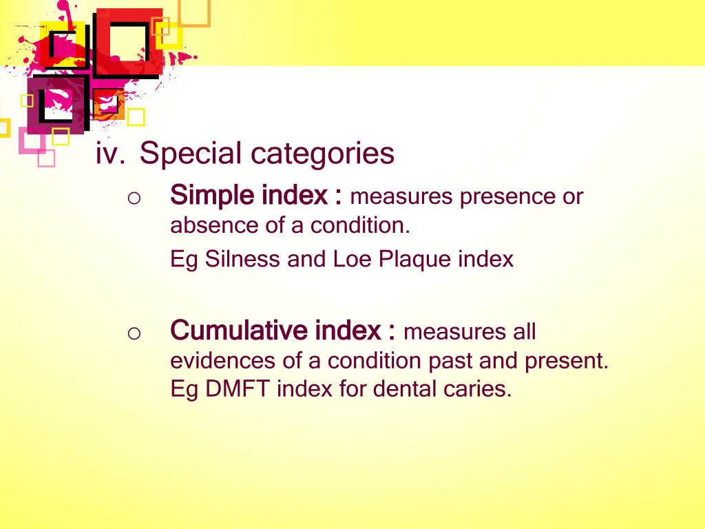 iv special categories o simple index simple index