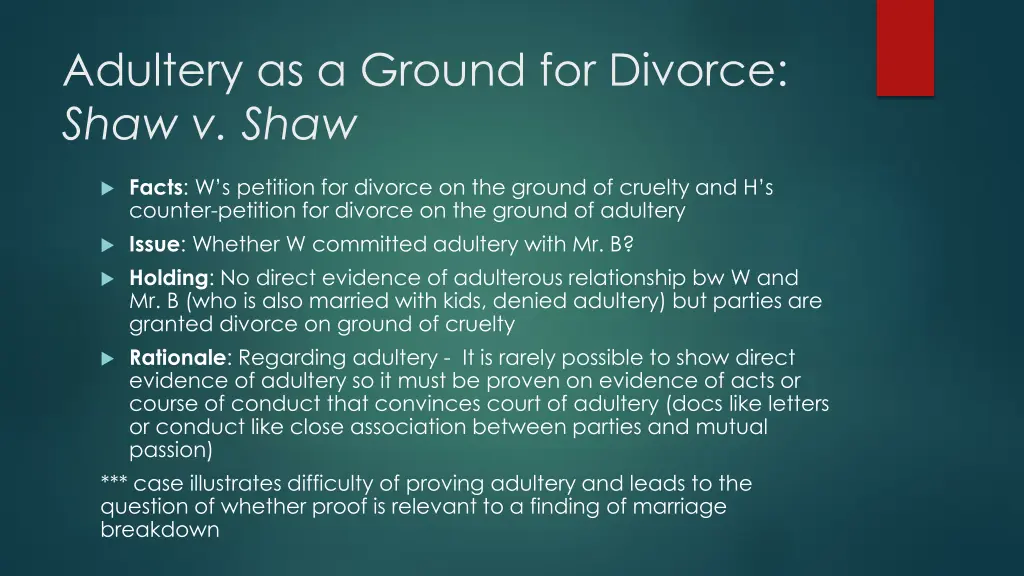 adultery as a ground for divorce shaw v shaw