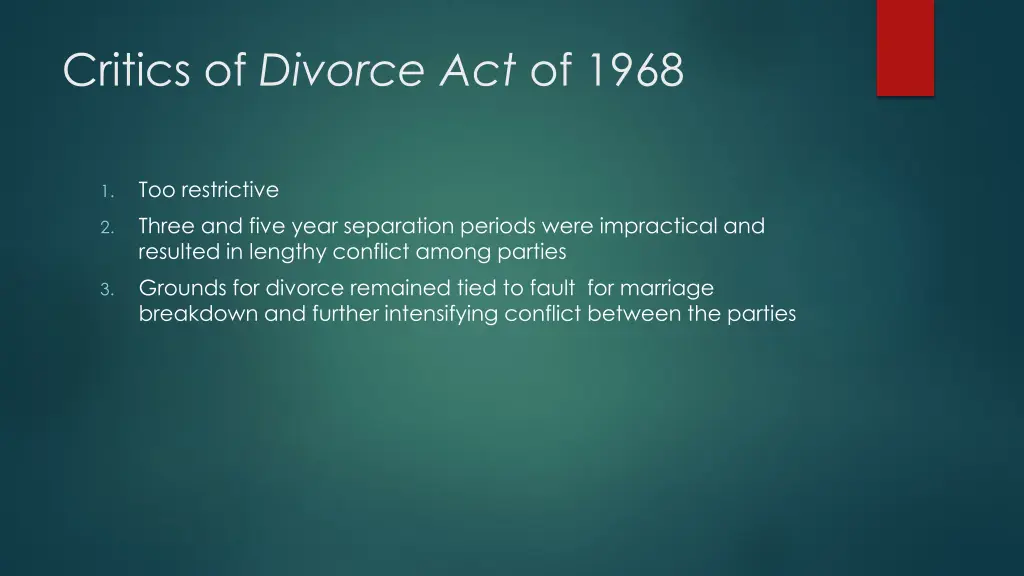 critics of divorce act of 1968