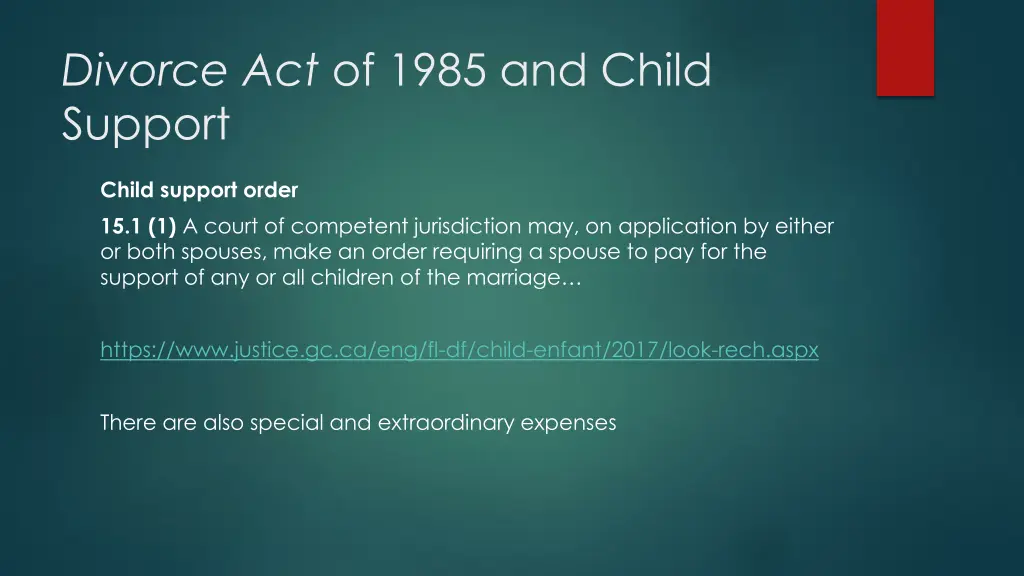 divorce act of 1985 and child support