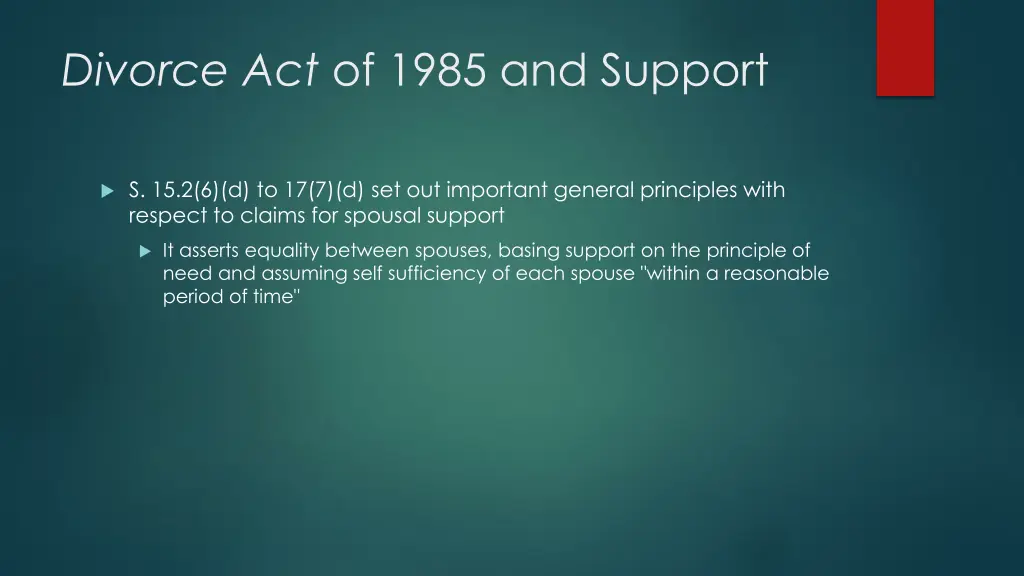 divorce act of 1985 and support