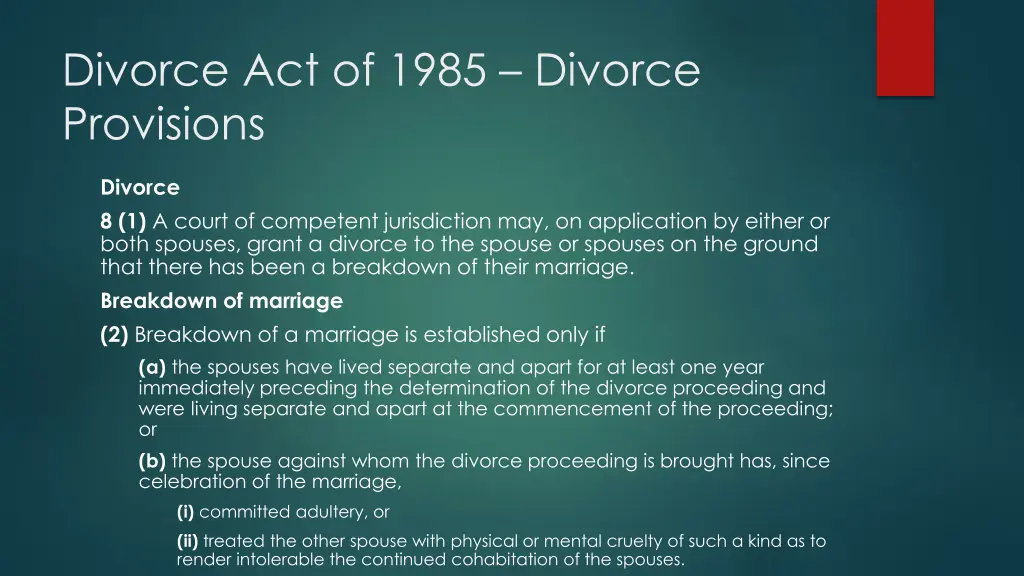 divorce act of 1985 divorce provisions