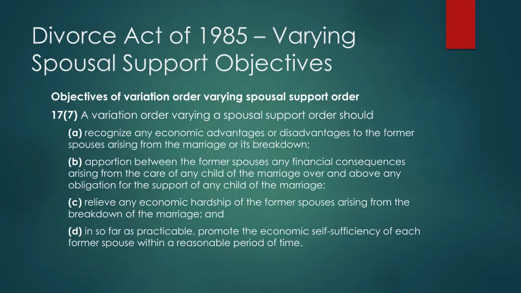 divorce act of 1985 varying spousal support