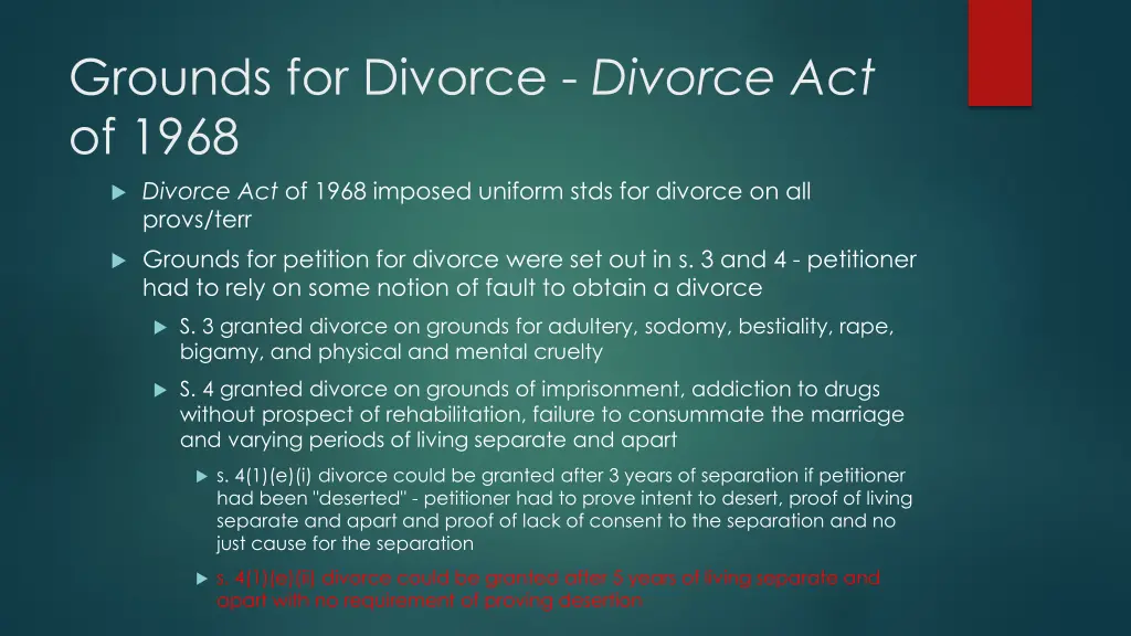 grounds for divorce divorce act of 1968