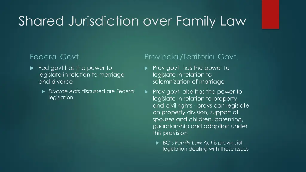 shared jurisdiction over family law