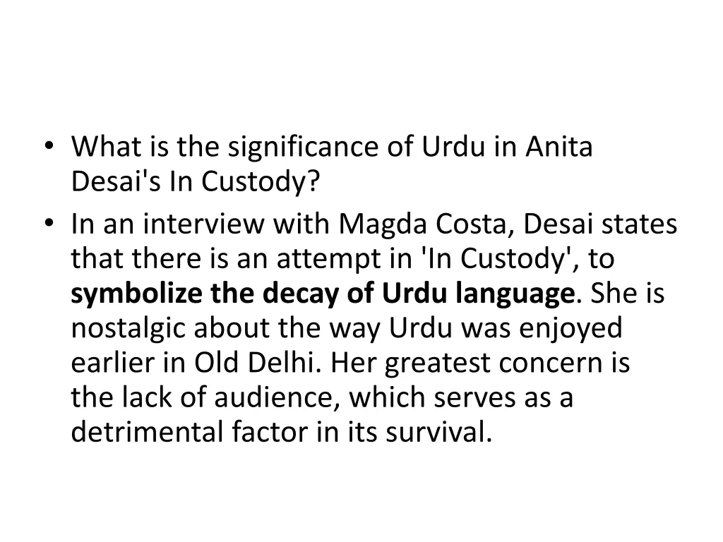 what is the significance of urdu in anita desai