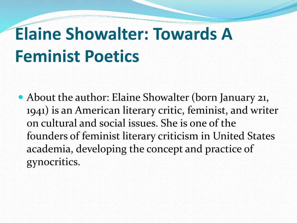 elaine showalter towards a feminist poetics