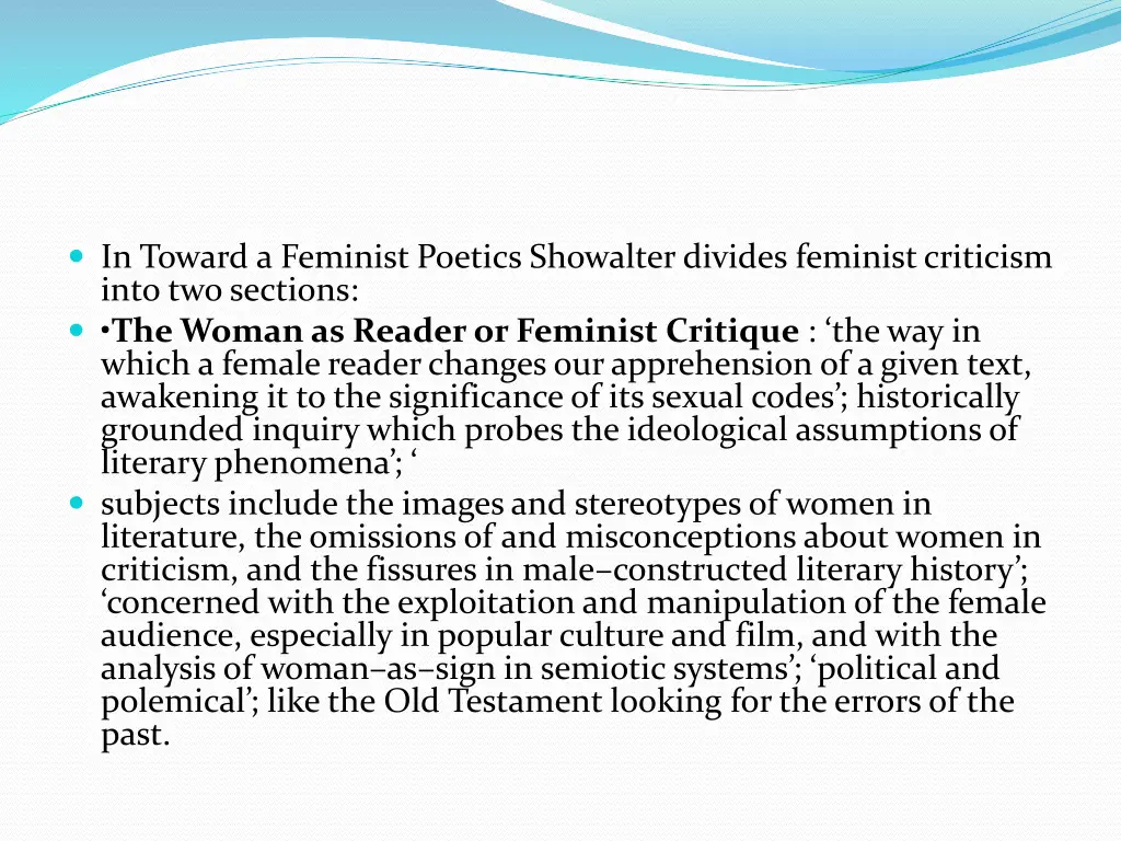 in toward a feminist poetics showalter divides