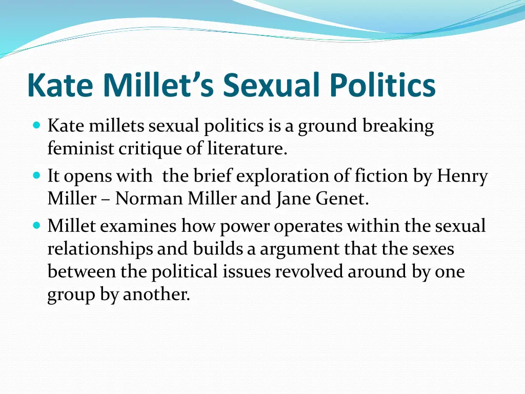 kate millet s sexual politics