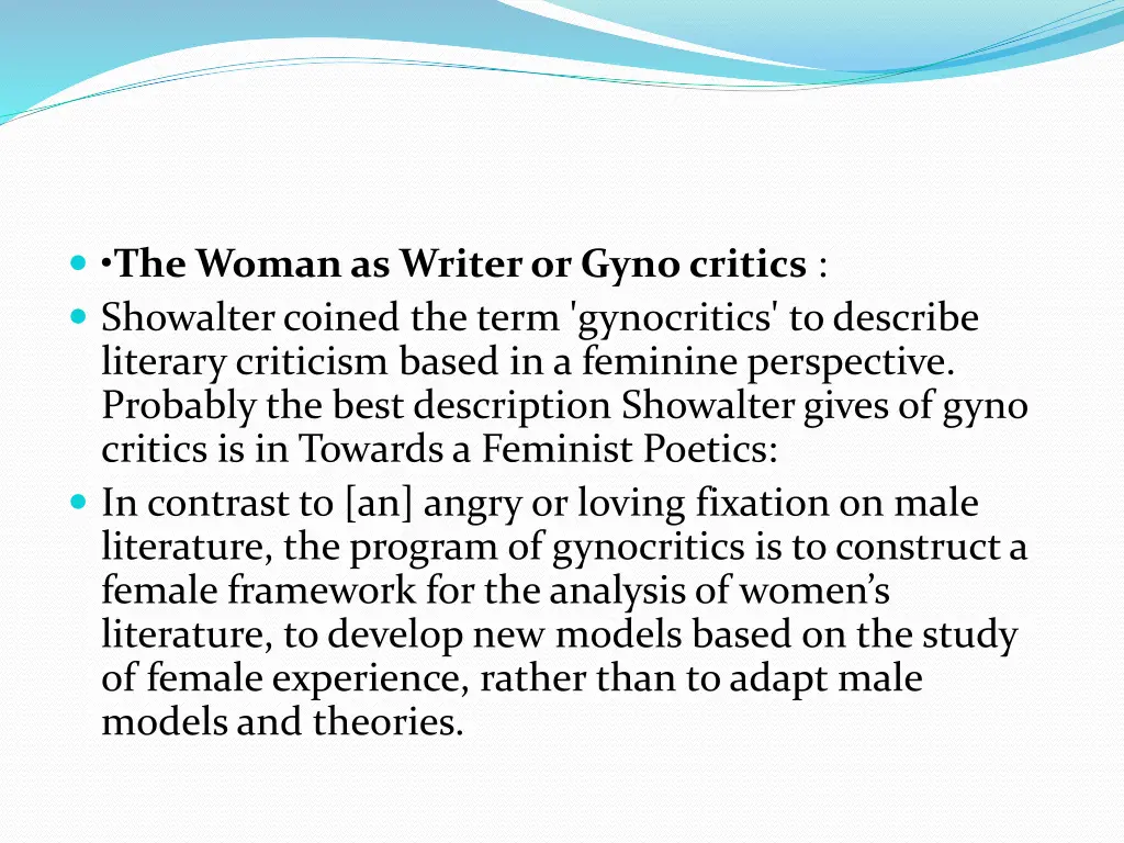 the woman as writer or gynocritics showalter