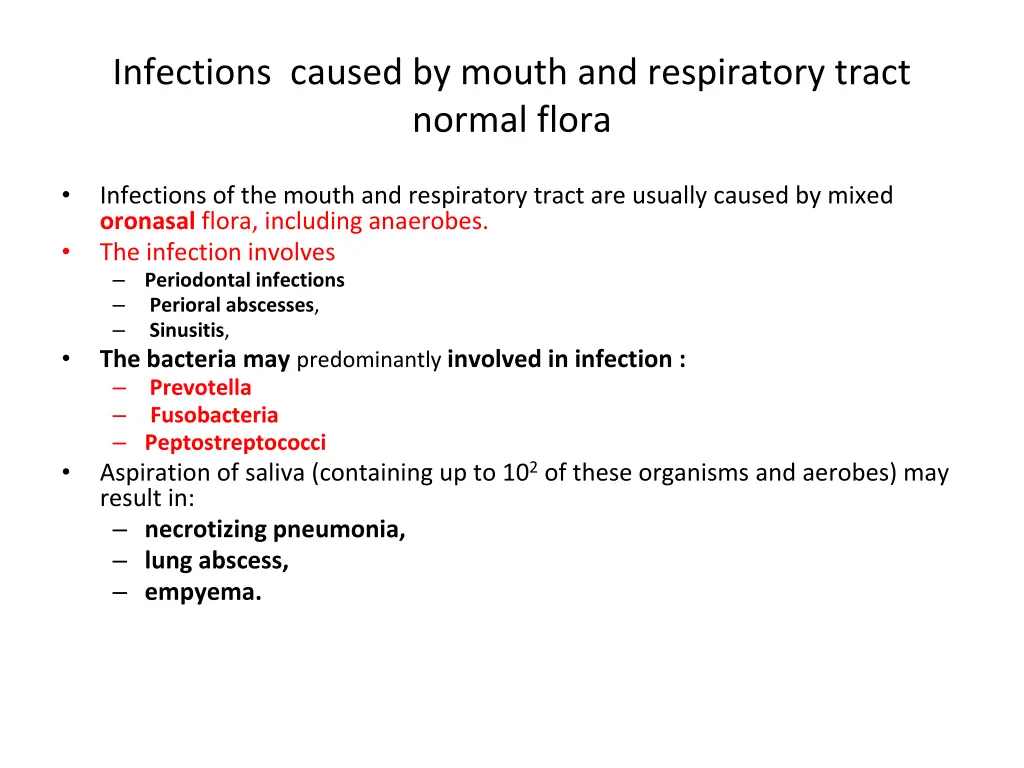 infections caused by mouth and respiratory tract